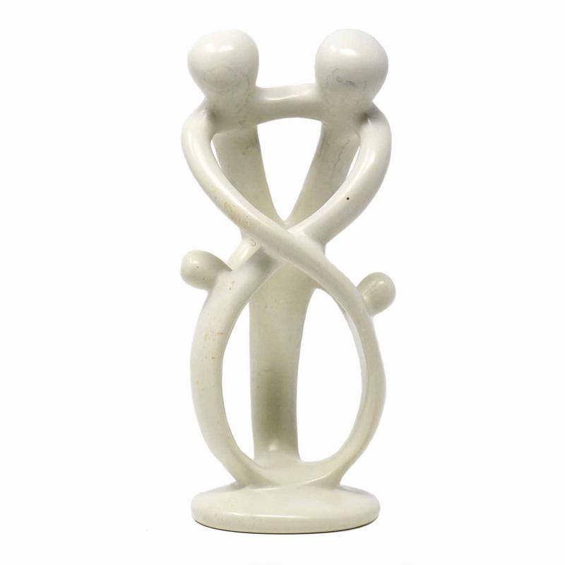 Handmade Soapstone Loving Family Embrace Parent and Child Statue - 2 Parents 2 Children
