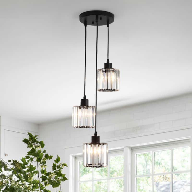 3-Light Modern Metal Hanging Pendant Light Ceiling Light Chandelier with Crystal Cover for Kitchen Island