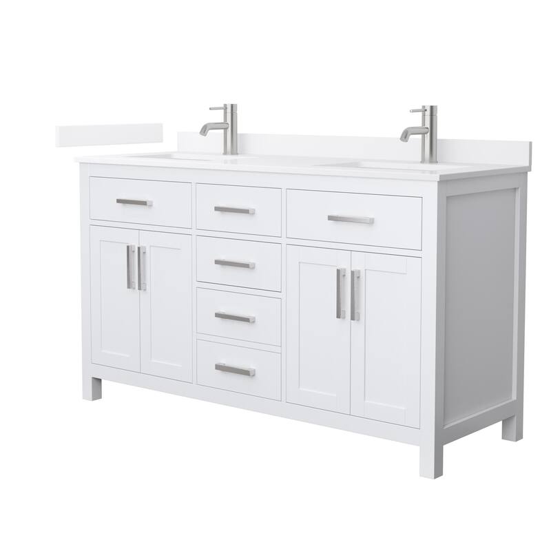 Wyndham Collection WCG2424-60D-QTZ-UNSMXX Beckett 60" Free Standing - White / White Quartz Top / Brushed Nickel Hardware