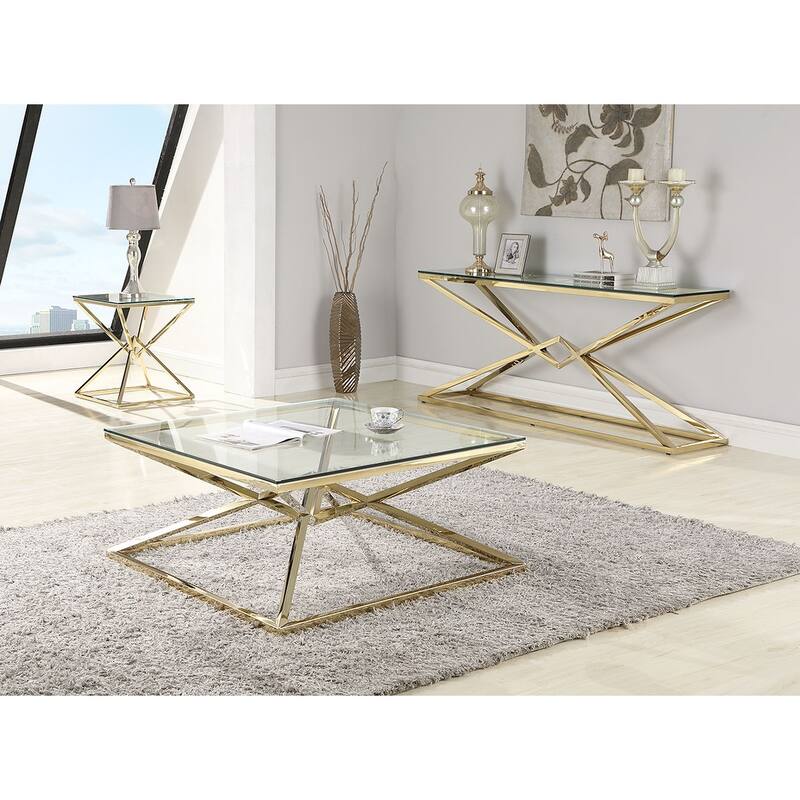Somette Square Cocktail Table with Pyramid Gold Base