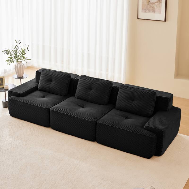 Roomfitters No Assembly Modular Sofa, 117 Inch Corduroy 3-Seater with Piping, Black - Black 117"