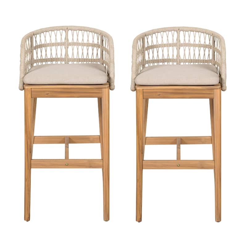 Christopher Knight Home - Falkner Acacia Wood Rope Patio Barstool(Set of 2)