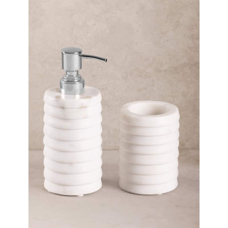 Raavi Marble Lotion Dispenser & Tumbler Set - WHITE