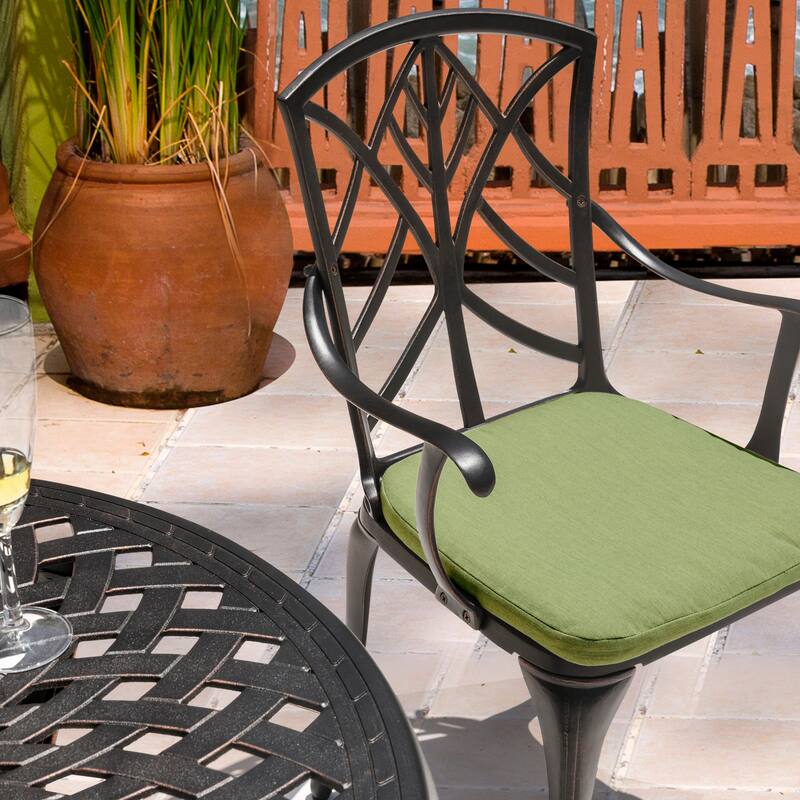 Outdoor 2-Pack 15'' x 16'' x 1.2'' Green Chair Seat Cushions with Straps