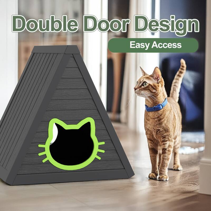 Durable Triangle Cat Hut with Ramp, Waterproof Pet Tent, Cute Design Indoor Outdoor Use