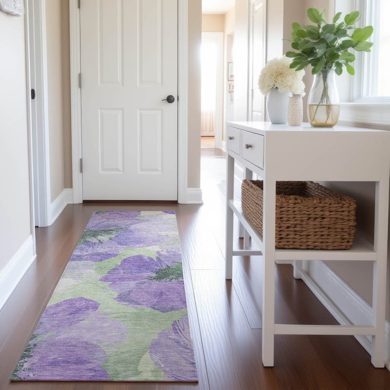 Premium Washable Super Soft Contemporary Floral Mayfield Rug - Lavender - 2'3" x 7'6"