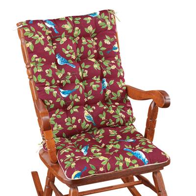 Bird Tapestry 2-Piece Burgundy Rocking Chair Cushions - 18.000 x 12.000 x 9.000