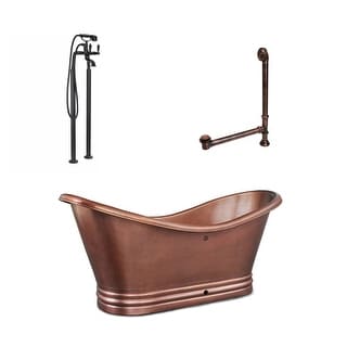 Euclid 6' Copper Freestanding Bathtub with Faucet and Drain Kit