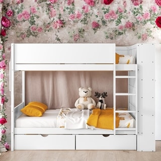 Multi-function Full over Full Bunk Bed With 2 Drawers And Multi-layer Cabinet