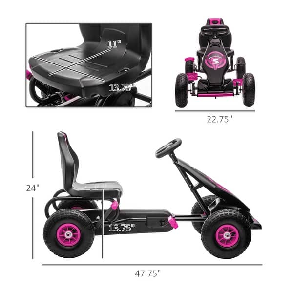 dimension image slide 1 of 2, Pedal Go Kart for Kids 5-12, Ride-On Toy with Ergonomic Seat, Wear-Resistant Wheels, Hand Brake and Suspension System