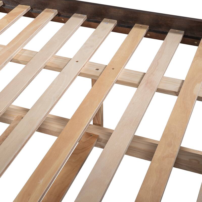 Bunk Bed For Kids Full-Over-Full Wood Bed Frame With Ladder & Trundle