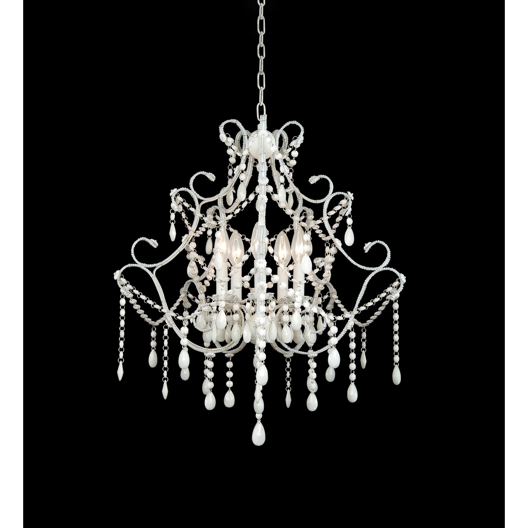 5-Light White Chandelier With White Crystals