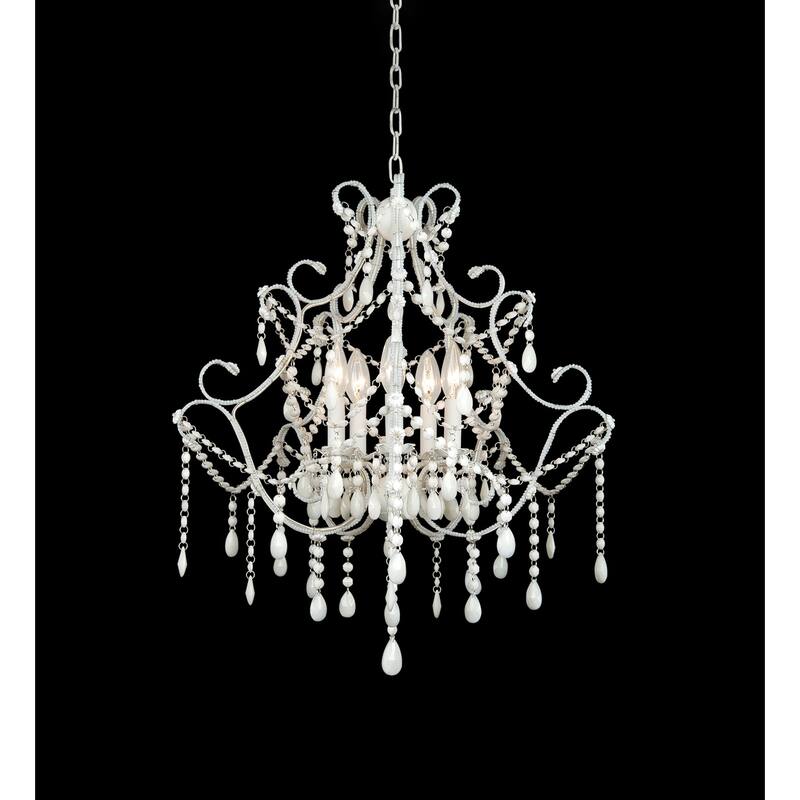 5-Light White Chandelier With White Crystals