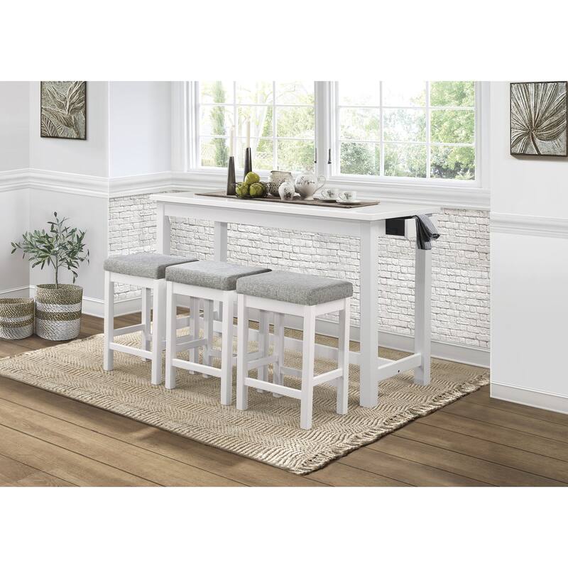 4pc Counter Height Dining Set Counter Height Table w Drawer Built-in USB Ports Power Outlets and 3 Stools Casual