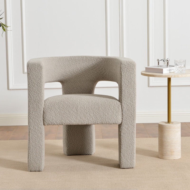KINWELL 28" W Boucle Upholstered Square Armchair Sherpa Side Chair - Oatmeal
