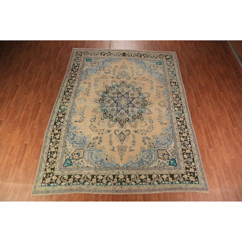 Traditional Floral Mashad Persian Rug Handmade Wool Carpet - 9'9"x 12'6"
