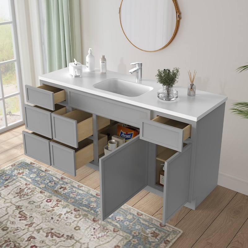 Vanity Art 66" Birch Freestanding Bathroom Vanity Cabinet without Top