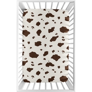 Sweet Jojo Designs Cow Print Girl Boy Gender Neutral Fitted Mini Portable Crib Sheet Brown Vintage Animal Print Western Retro