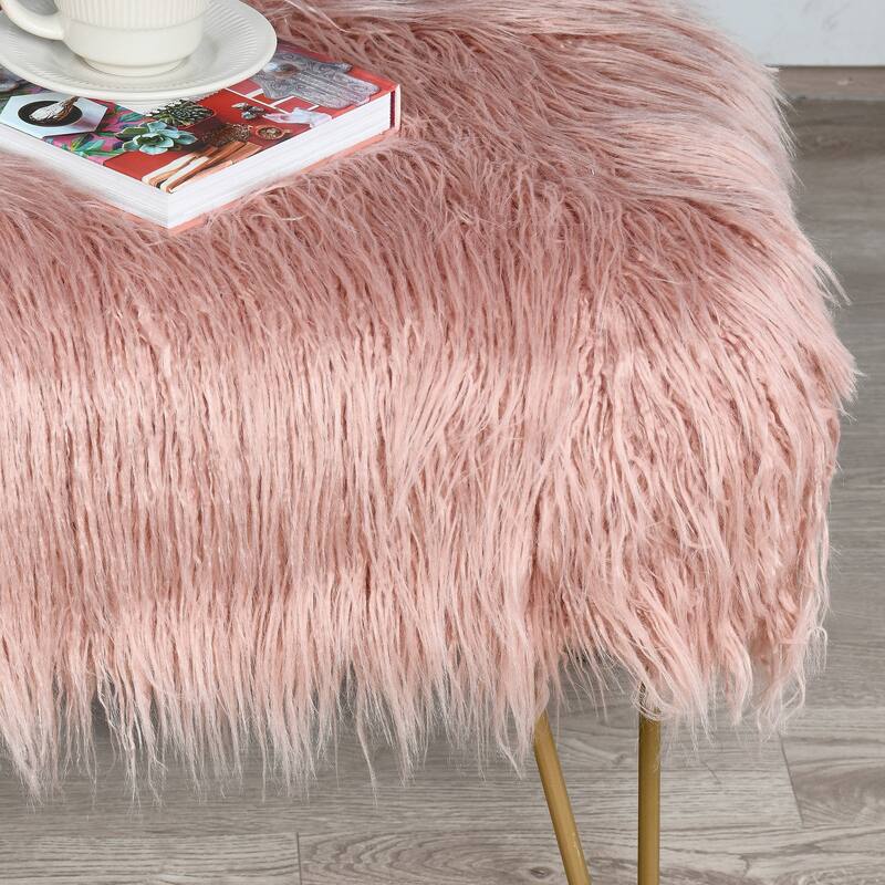 Home Soft Things Mongolian Ottoman Bench with Gold Metal Legs