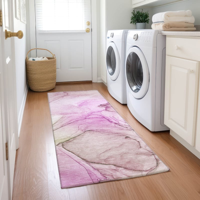 Machine Washable Indoor/ Outdoor Abstract Chantille Rug