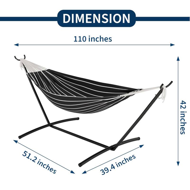 450lb Large Capacity Double Hammock with Steel Stand with Carry Bag for Patio Backyard Poolside