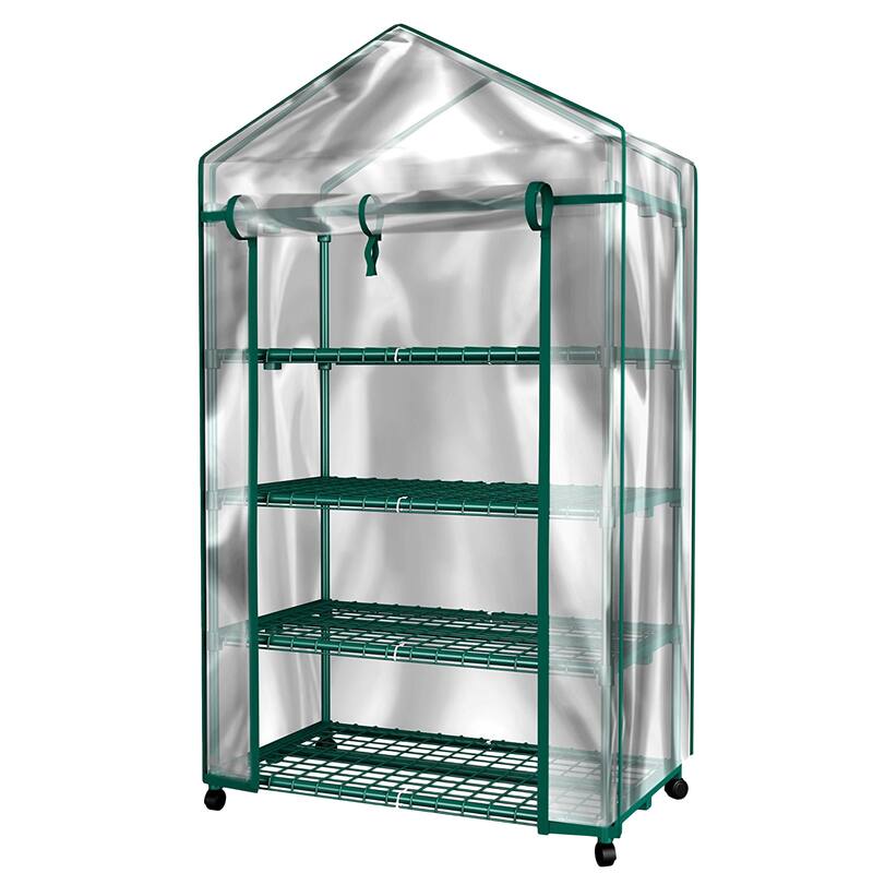 4 Tier Mini Greenhouse - Portable Greenhouse with Locking Wheels and PVC Cover for Indoor or Outdoor by Home-Complete