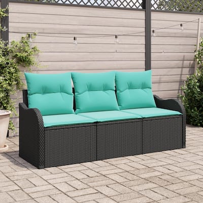 vidaXL 3 Garden Sofa Set with Cushions Black Poly Rattan - 69.3 x 24.4 x 27.2