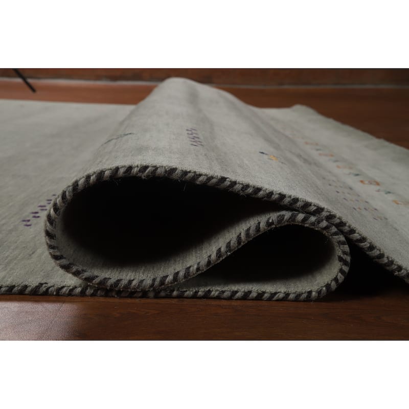 Hand Knotted Oriental 100% Wool Carpet Tribal Animal Pictorial Greys & Charcoal Gabbeh Area Rug - 9' 11'' X 8' 2''