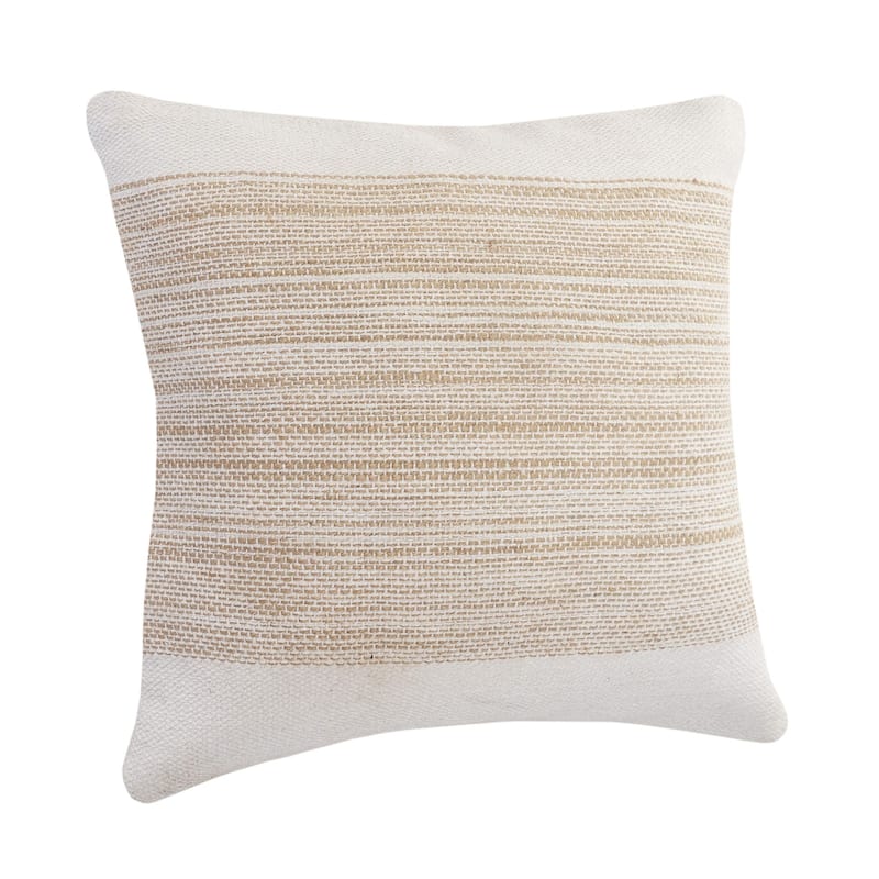 20" Ivory and Tan Striped Square Throw Pillow