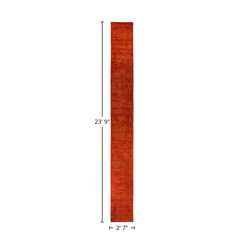 Overton Hand Knotted Wool Vintage Inspired Modern Contemporary Overdyed Orange Runner Rug - 2' 7" x 23' 9"