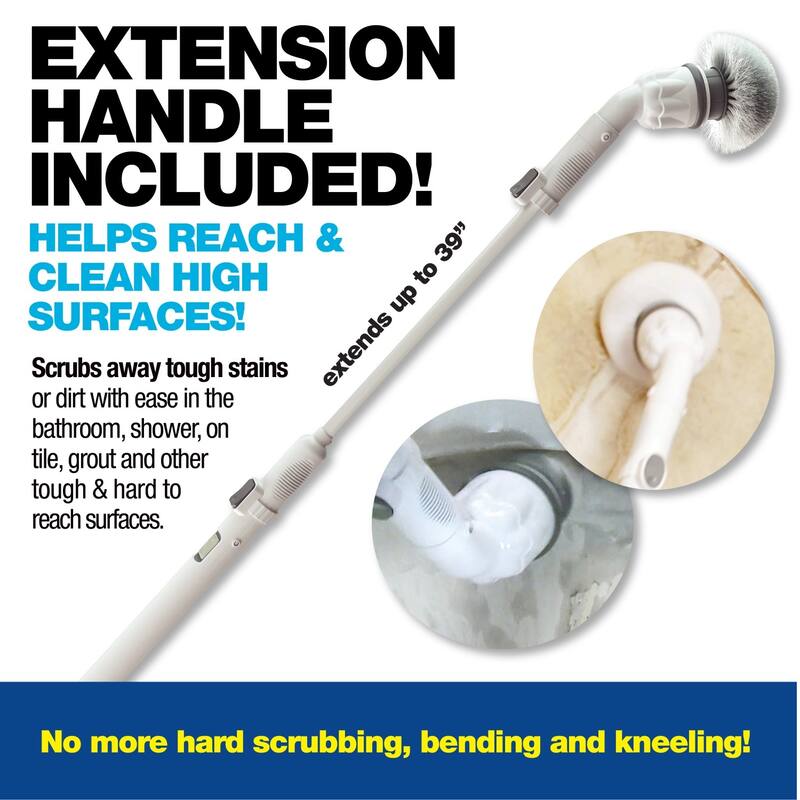 Bell + Howell Scrubtastic Rechargeable Power Scrubber with Extension Handle and 3 Brush Heads - 39 Inches