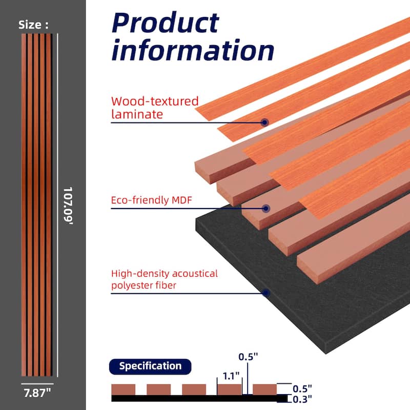 Art3d 7.9 X 107in Slat Acoustic Wall Panels,3D Fluted Sound Absorbing Panel, 4pcs - N/A