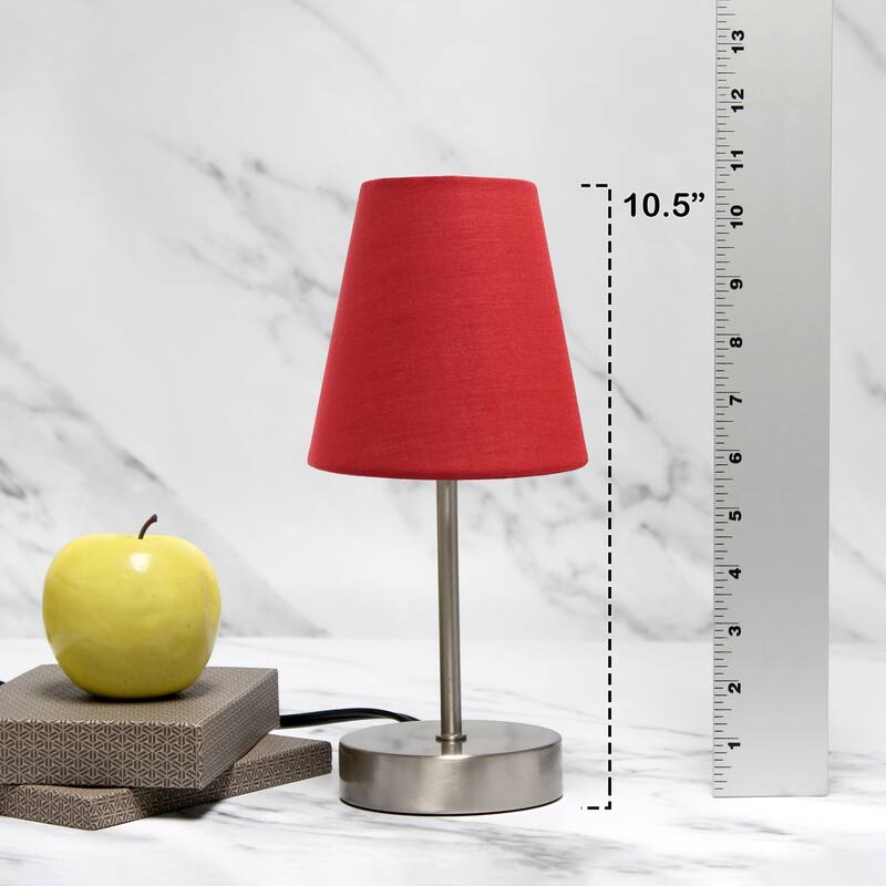 10.5 in. Brushed Nickel Finish Table Lamp with Red Shade, Stick Table Lamp for Living Room Tables