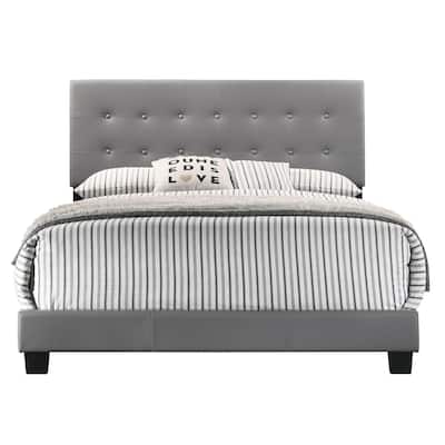 Solid Button Tufted Full Panel Bed - 78" - Gray