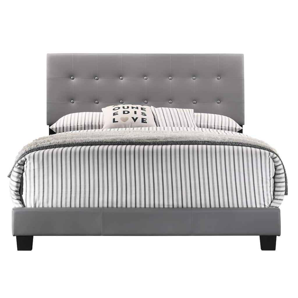 Solid Button Tufted Full Panel Bed - 78" - Gray