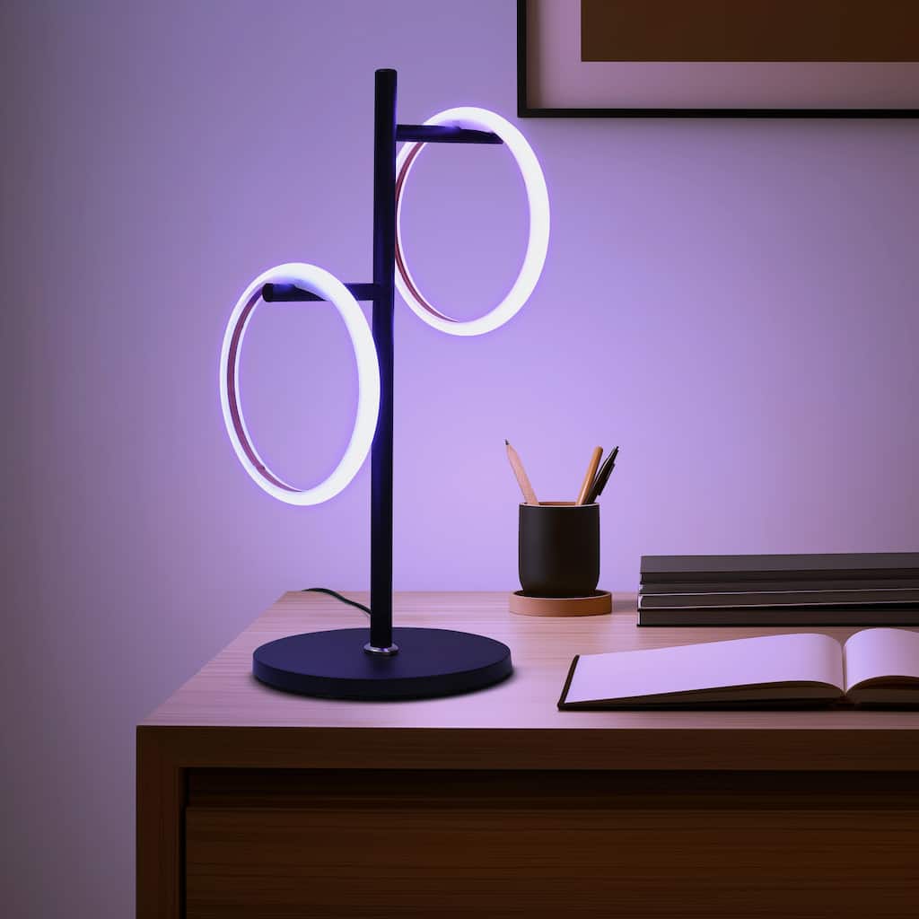 Brightech Saturn 21 in. Classic Black Industrial Integrated LED Desk Table Lamp with Built-In Color Changing Function