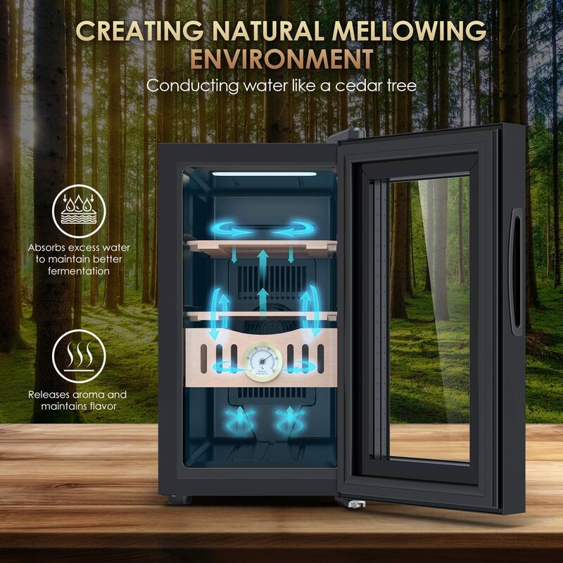 Electric Cigar Humidor With Cooling Temperature Control, with Spanish Cedar Wood Shelves & Hygrometer