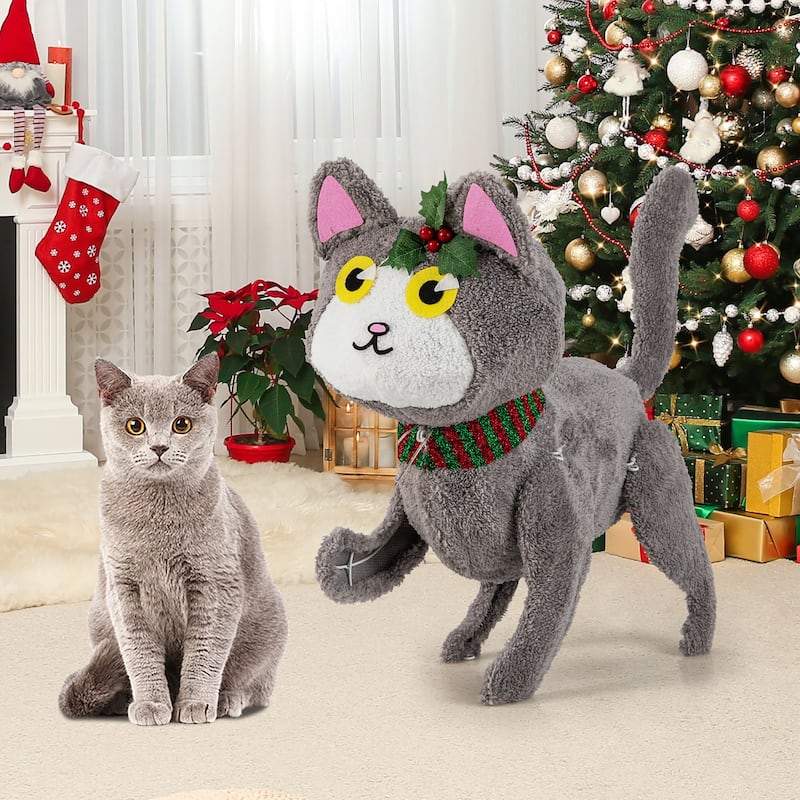Gymax Lighted Christmas Cat w/ 88 LED Lights 4 Ground Stakes Cable - Multi - See Details