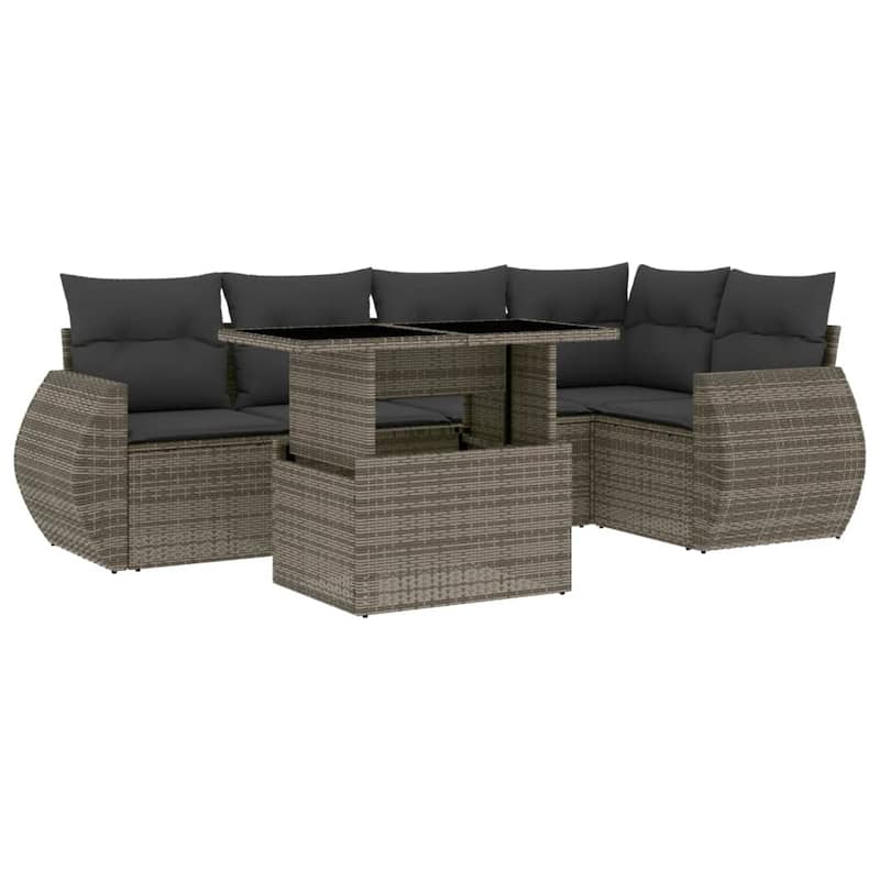 vidaXL Patio Sofa Set with Cushions Outdoor Furniture 6 Piece Poly Rattan - 21.7 x 39.4 x 28.7