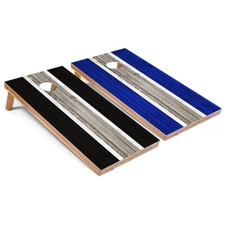 Solid Wood Cornhole Boards - Black and Royal Stripes Design