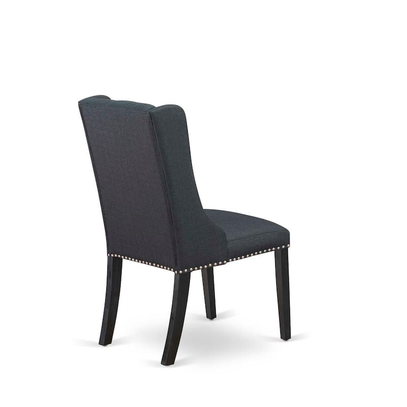 Modern Parson Dining Chairs Set of 2 - Black Linen Fabric Tufted Back
