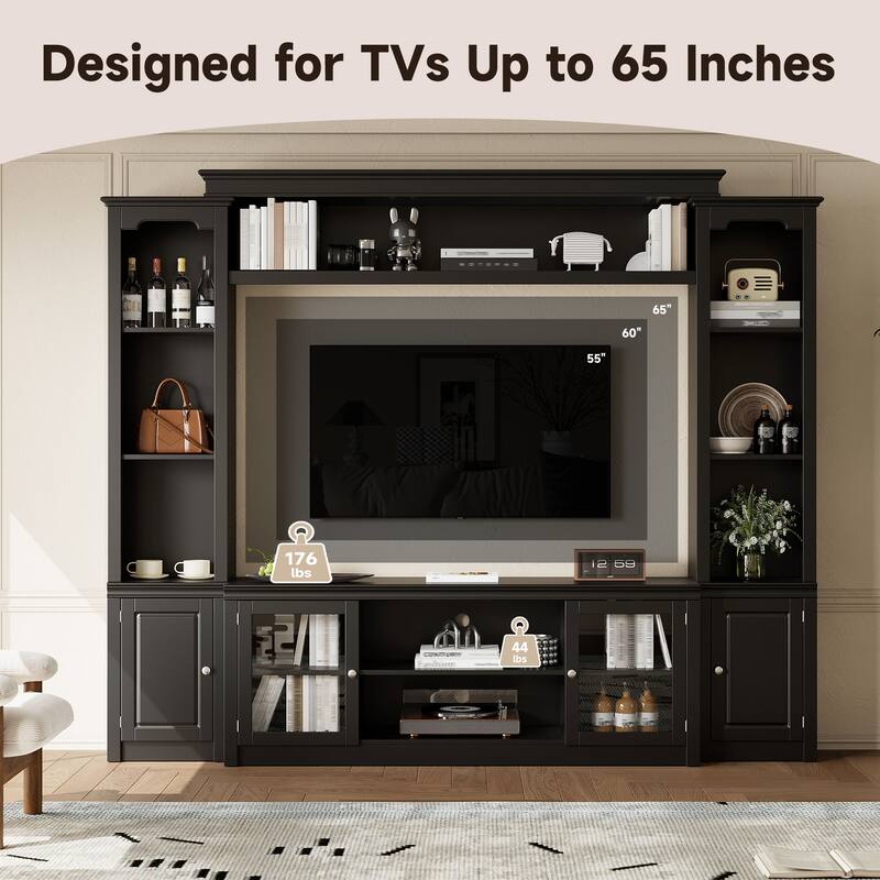 All-in-One Modern TV Stand with Bookcase for TVs Up to 65-inch, Entertainment Center with 4 Adjustable Shelves