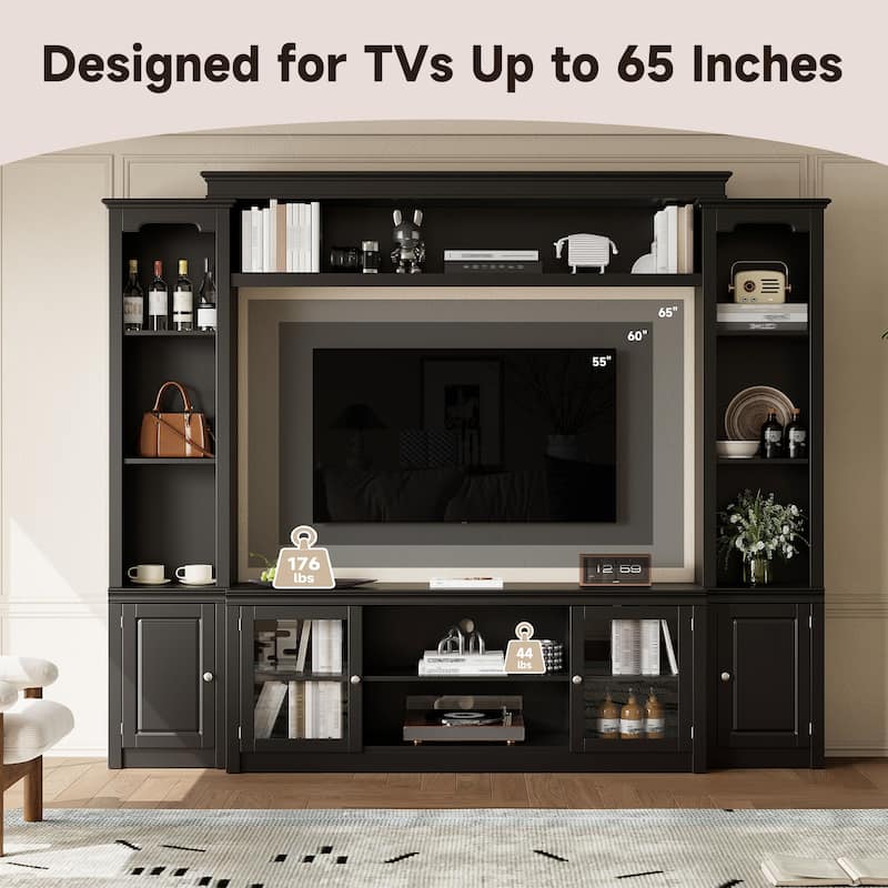 Living Room Entertainment Center Wall Unit Media Console for TVs Up to 65", Integrated TV Stand Bookshelf and Display Cabinet