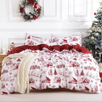 Christmas Soft Boho Red Duvet Cover and Pillow Shams Set, Bedding Set
