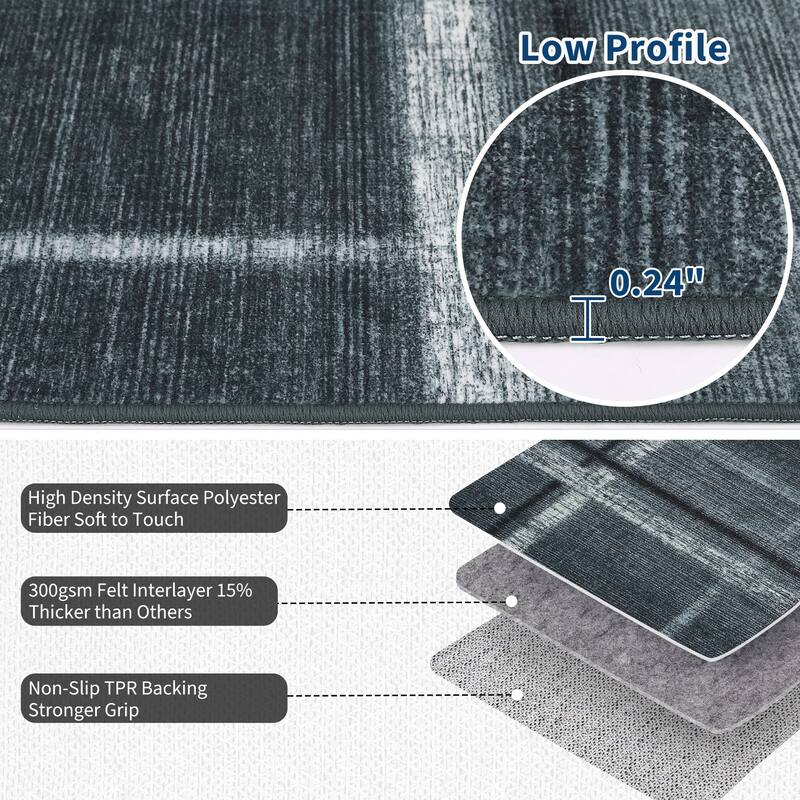Washable Area Rug, Modern Geometric Area Rugs for Living Room Bedroom, Non-Slip Low Pile Indoor Soft Carpet