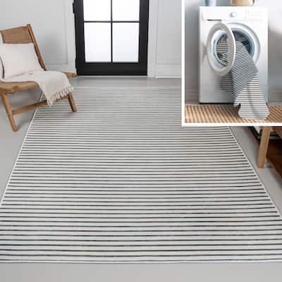 JONATHAN Y Reversible Pollux Classic Coastal Pinstripe Machine-Washable Navy/Cream Indoor/Outdoor Area Rug