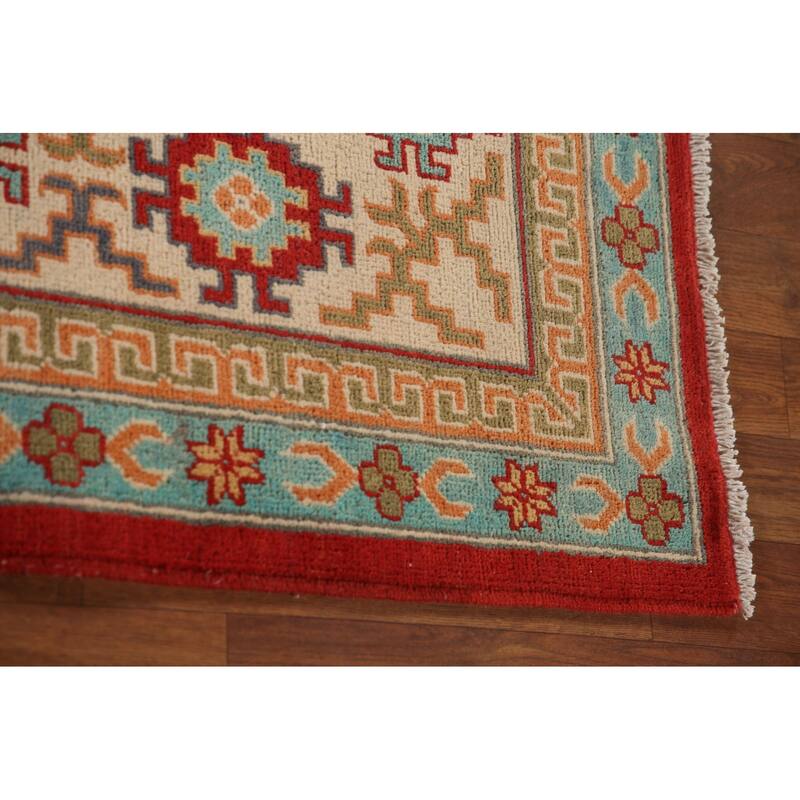Geometric Kazak Living Room Area Rug Hand-Knotted Wool Carpet - 6'8" x 10'3"