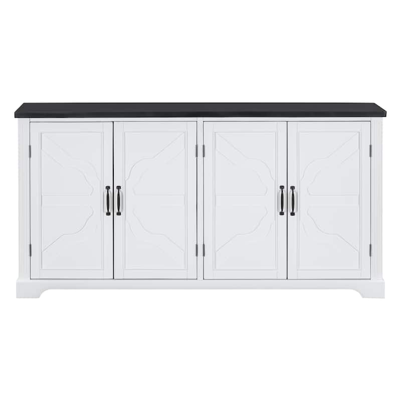 Farmhouse Style Wooden Sideboard with Pine Doors and Legs - White