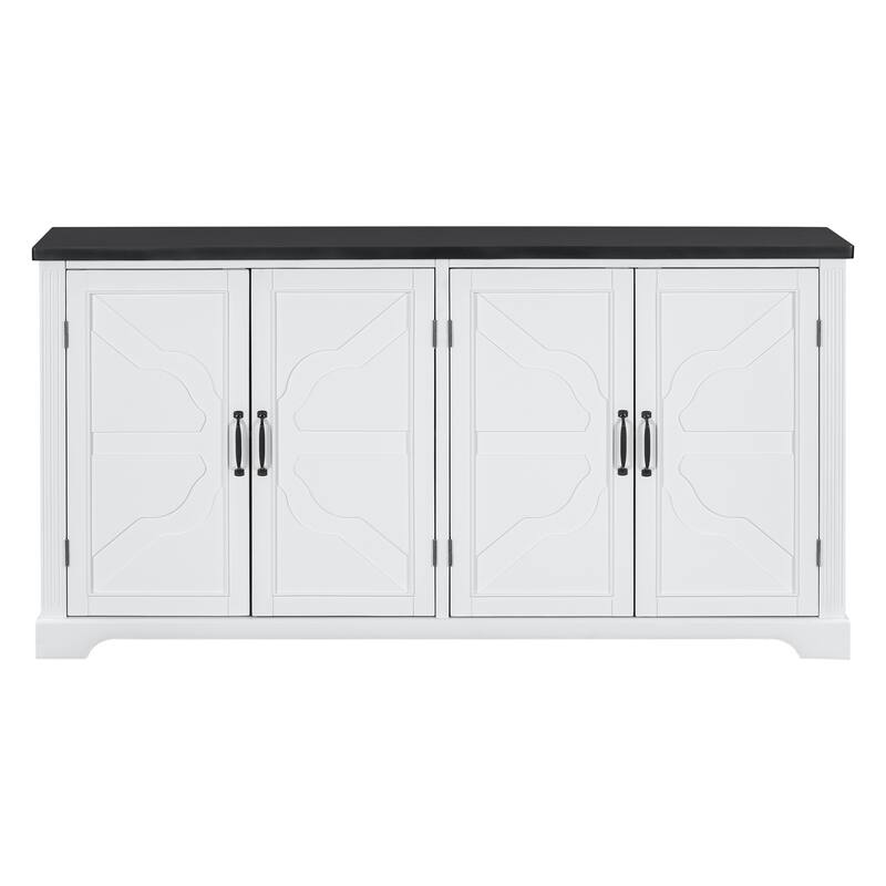 Wooden Sideboard with Metal Handles, Storage Cabinet with 4 Pine Door