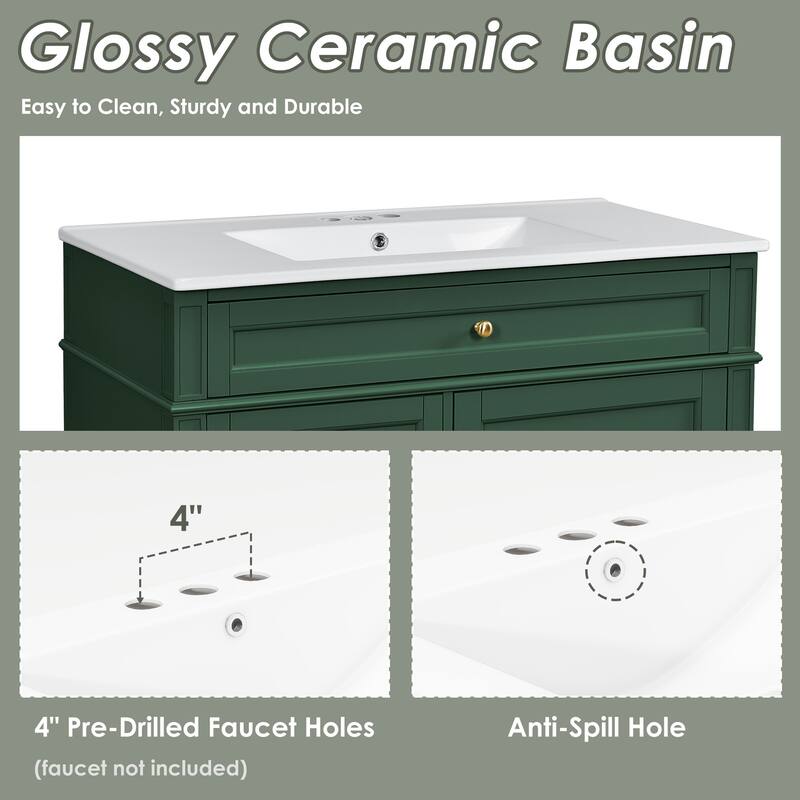 36'' Freestanding Bathroom Vanity with White Integrated Ceramic Sink - 36'' x 18.2'' x 33.78''